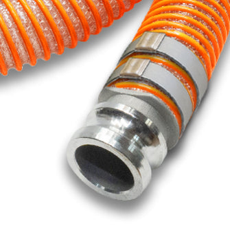 6" Orange & Clear PVC Suction Hose Camlock Female x Camlock Male