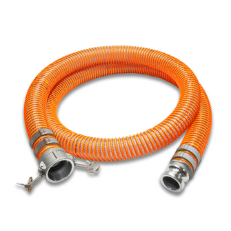 2" Orange & Clear PVC Suction Hose Camlock Female x Camlock Male